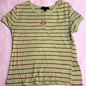 STRIPED GREEN AND BROWN MUSHROOM CUTE SHIRT SUPER SOFT